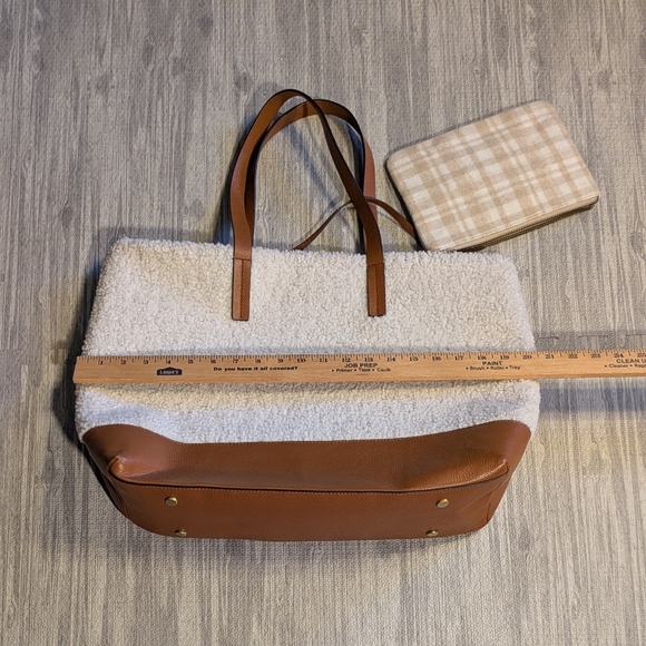 Women's J.Jill Wool & Leather Tote, detachable‎ clutch, cream & camel brown - Picture 11 of 15
